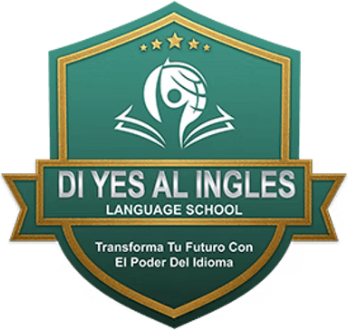 Insignia de Di Yes Al Inglés Language School, escudo verde con borde dorado