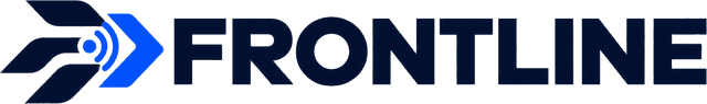 Logotipo de Frontline, marca azul marino con flecha