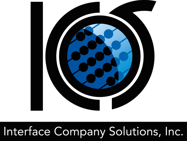 Logotipo de Interface Company Solutions, monograma ICS con globo de ábaco azul