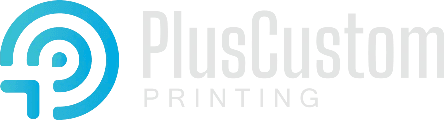 Logotipo de Plus Custom Printing, monograma circular celeste